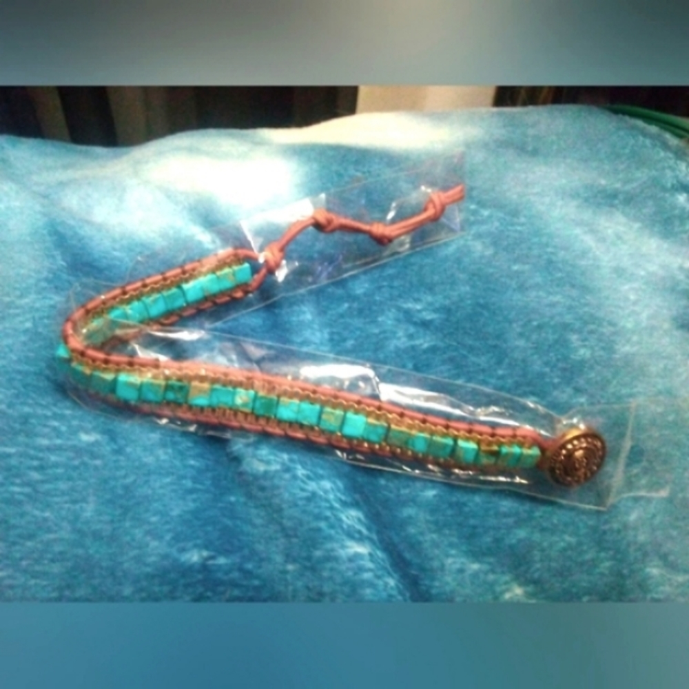 **New! Sky Jasper Leather Boho Bracelet